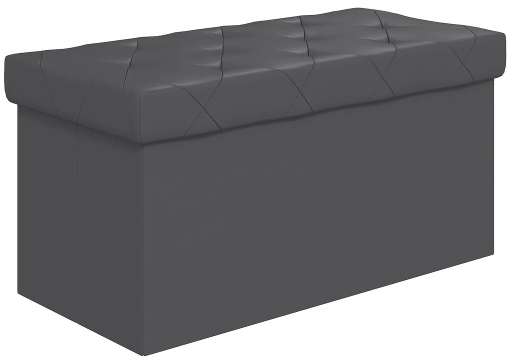 HOMCOM Bancă Cutie de Depozitare Pliabilă, Bancă Taburet cu Capac și Înveliș din Piele Ecologică, 76x38x38 cm, Gri | Aosom Romania