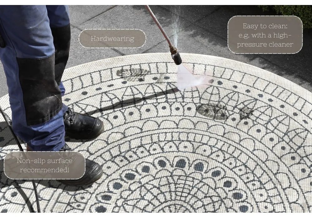 Covor pentru exterior NORTHRUGS Porto, ⌀ 200 cm, gri-crem