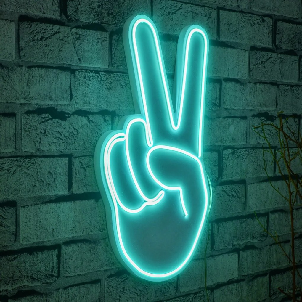 Decoratiune luminoasa LED de perete Victory Sign Albastru 29x44x2 cm