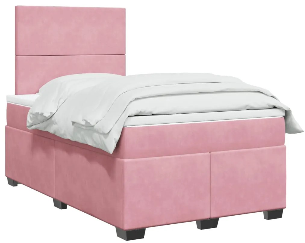 vidaXL Pat box spring cu saltea, roz, 120x200 cm, catifea