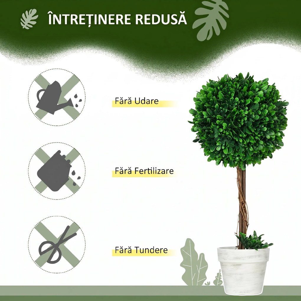 HOMCOM Set 2 Plante Decorative Sferice 60cm, Frunze Lemn de Santal, Verzi, pentru Decor Interior/Exterior | Aosom Romania