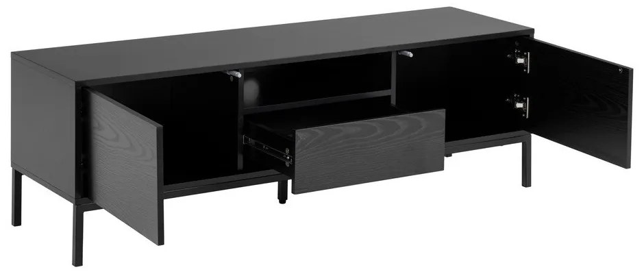 Comodă TV neagră cu aspect de lemn de frasin 140x45 cm Seaford – Actona