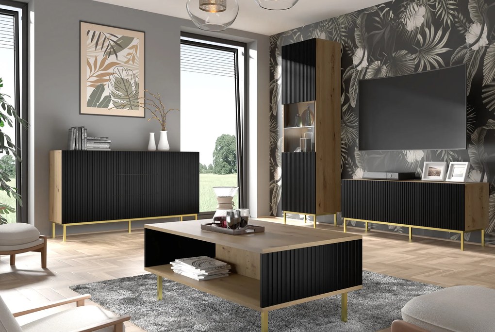 Comodă 3D3S 200 Rowanna (Stejar artisan + Negru). 1125010