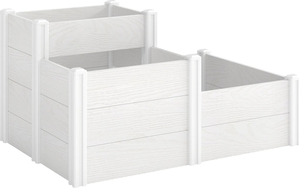 Outsunny Pat de grădină înalt 3 niveluri, stivabil, cu fund deschis, jardiniere modulare montaj DIY din plastic | Aosom Romania