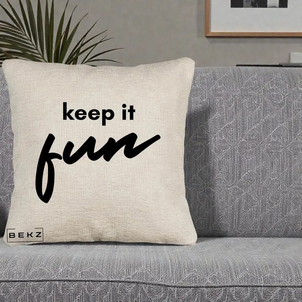 Perna Decorativa Keep It Fun, 40x40 cm, Bej Canapea, Husa Detasabila, Perna Inclusa, BEKZ®