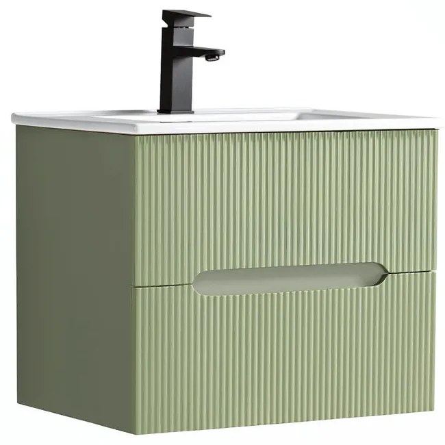 Trent 60 dulap de baie inferior cu chiuvetă ceramică (2 sertare) verde măslin verde fistic