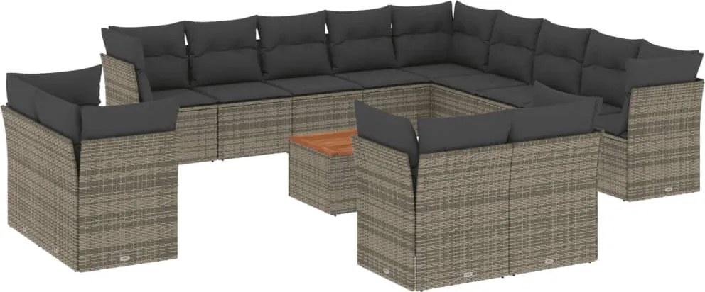 vidaXL Set mobilier de grădină cu perne, 14 piese, gri, poliratan