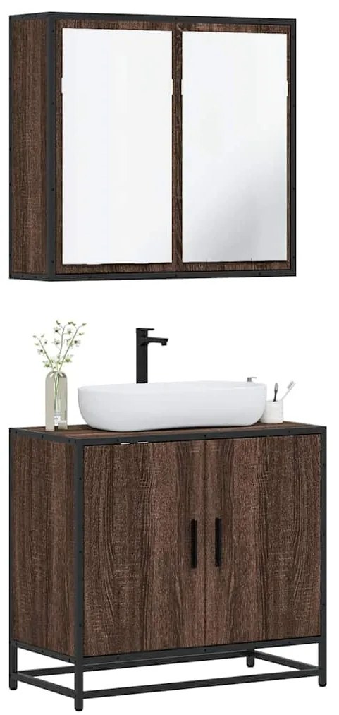 vidaXL Set mobilier de baie, 2 piese, stejar maro, lemn prelucrat