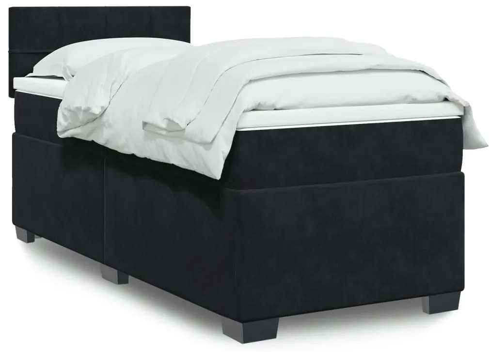 vidaXL Pat box spring cu saltea, negru, 100x200 cm, catifea