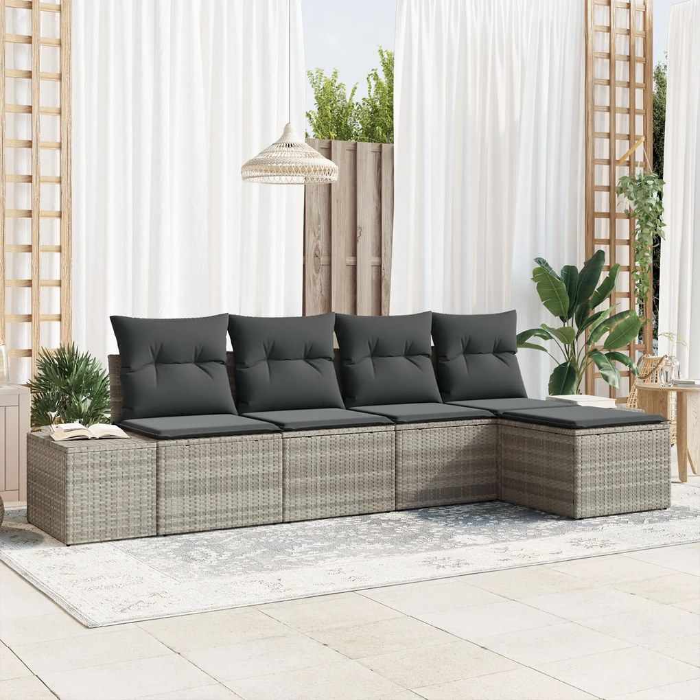 vidaXL Set de canapele pentru grădină 5 pcs Gri deschis Rattan poli