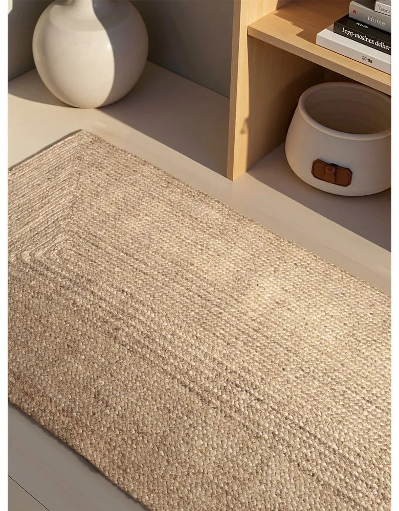Covor tip traversă culoare naturală deschisă reversibil, țesut manual din iută 80x200 cm Sharmila Natural White – Hanse Home