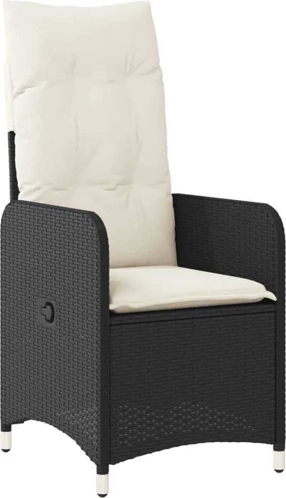 vidaXL Scaun de grădină rabatabil cu perne, negru, poliratan