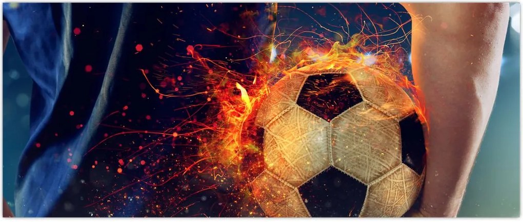 Tablou - Minge de fotbal în flăcări (120x50 cm)