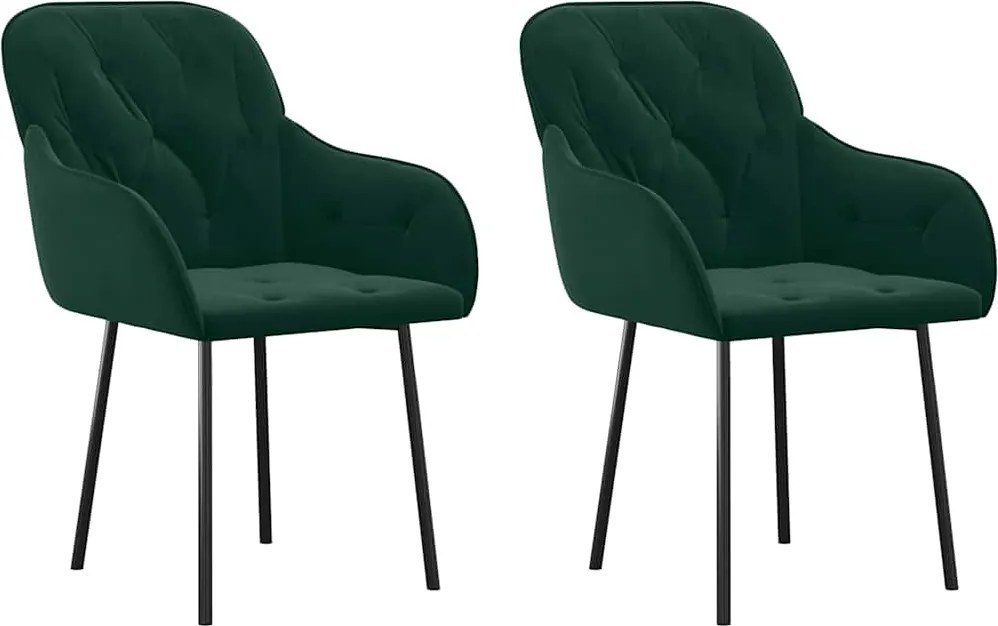 vidaXL Scaune de bucătărie, 2 buc., verde închis, catifea