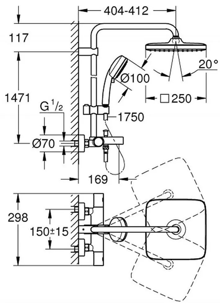 Coloana de dus crom cu baterie termostatata Grohe Tempesta Cosmopolitan New