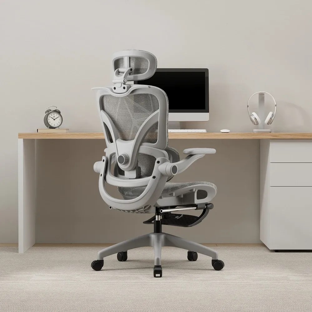 AEROFLEX 927 PRO Scaun ergonomic, Suport lombar 6D, cotiere 6D, Tetiera 3D, Suport picioare, Umeras, Full Mesh, Gri