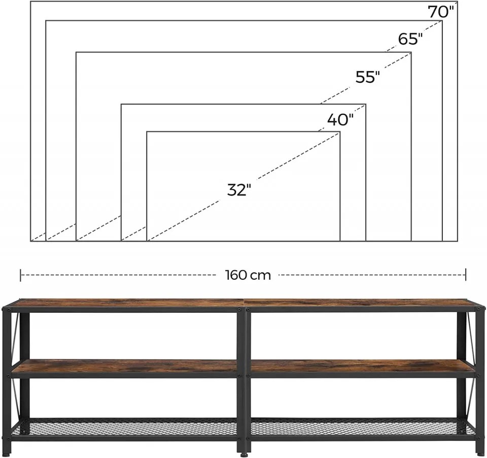 COTVI10 - Comoda TV 160x39x52 cm, living, dormitor, stil industrial - Maro