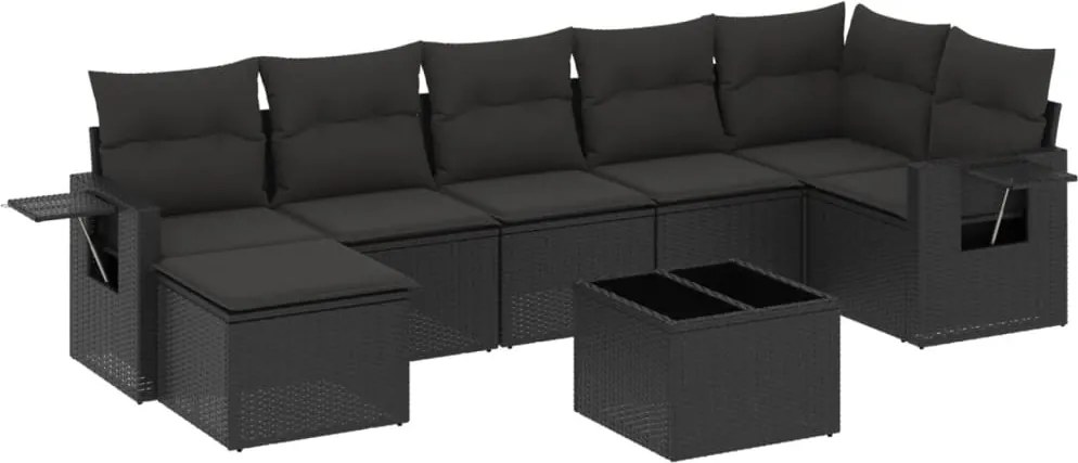 vidaXL Set mobilier de grădină cu perne, 8 piese, negru, poliratan