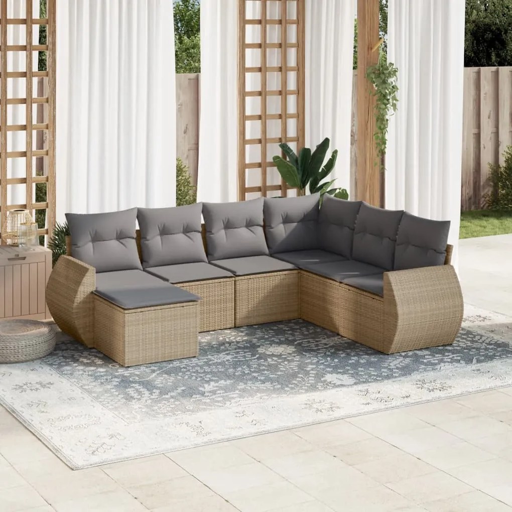 vidaXL Set canapele de grădină, 7 piese, cu perne, bej, poliratan