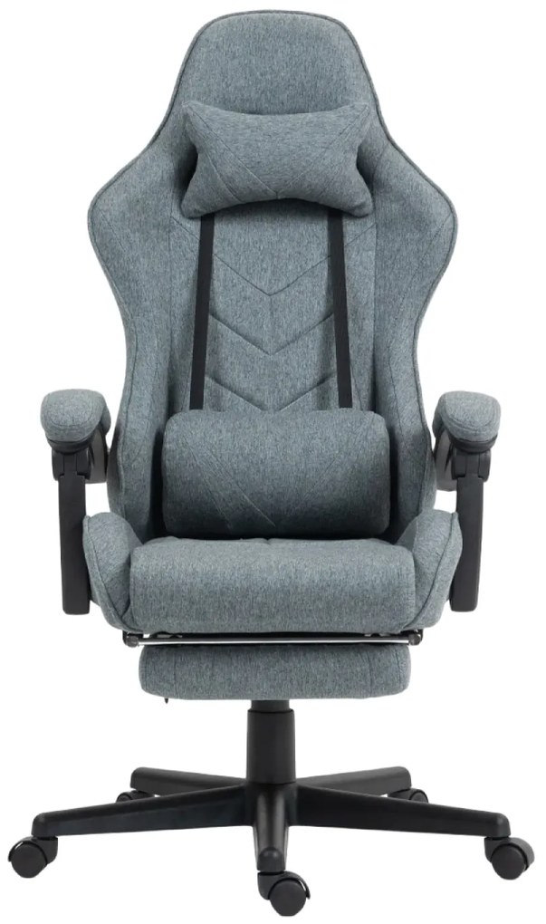 Scaun gaming, masaj în perna lombară, suport picioare, textil, Gri