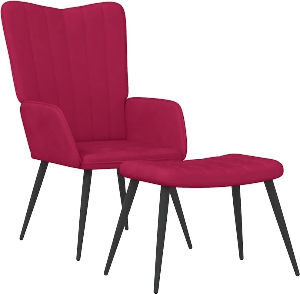 vidaXL Scaun de relaxare cu taburet, roșu vin, catifea