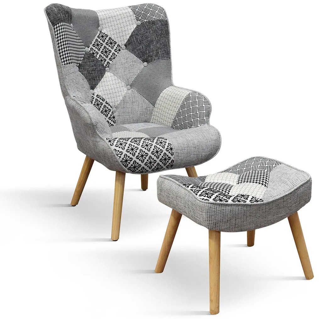 Fotoliu Patchwork ,structura metalica ,tesatura multicolora - ALBASTRU DESCHIS