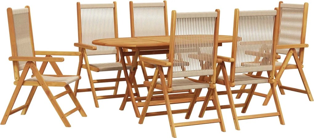 vidaXL Set de masă pentru grădină 7 pcs Bej Lemn Solid de Acacia
