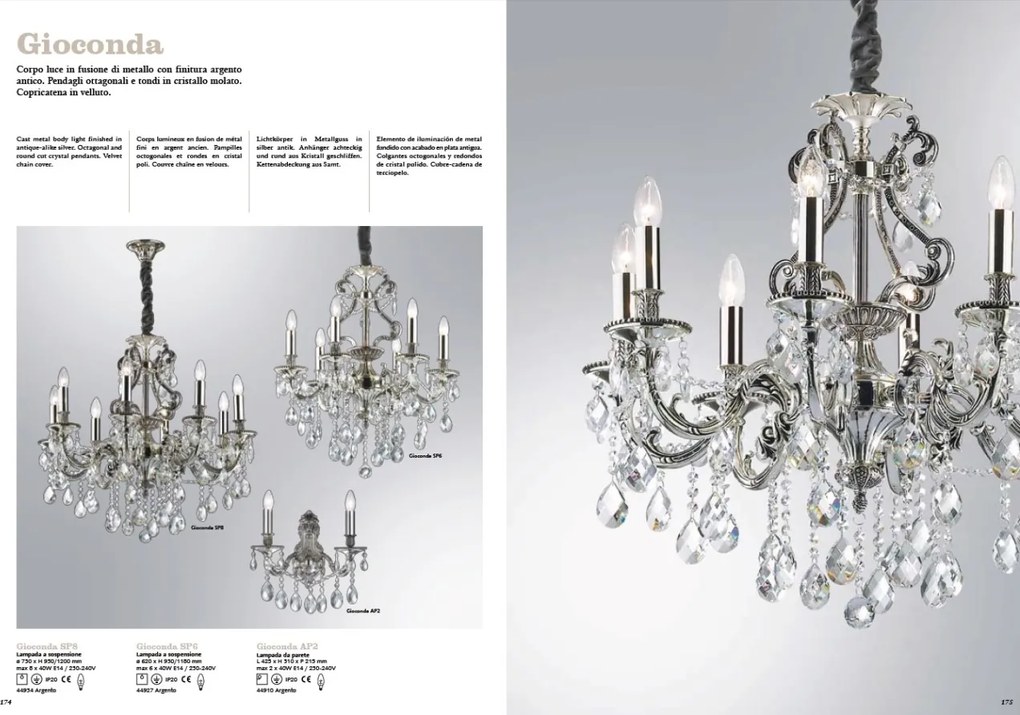 Lustra cristal Venezian diam. 62cm GIOCONDA SP6 ARGENTO 044927