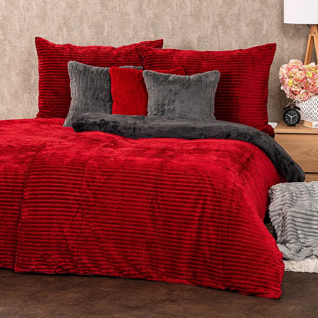 Lenjerie de pat din microflanel 4Home Stripe vin, 140 x 200 cm, 70 x 90 cm