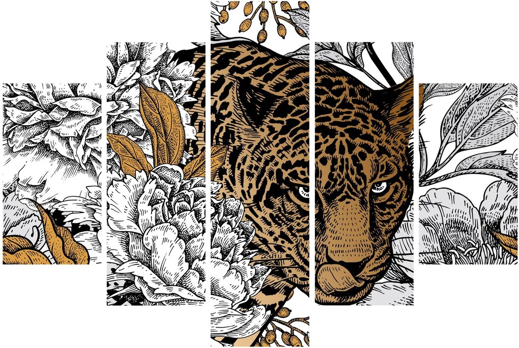 Tablou - Leopard între flori (150x105 cm)
