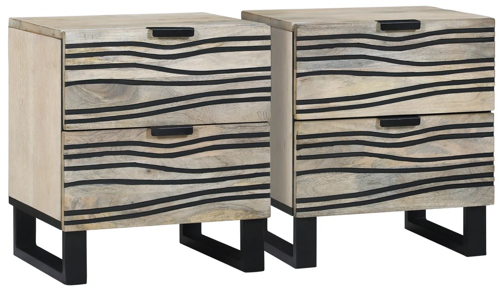 vidaXL Dulap de noapte cu sertar 2 pcs Alb și negru 40 x 33 x 46 cm
