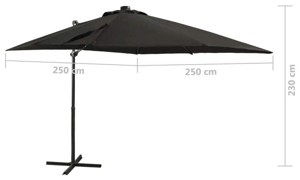 Umbrela suspendata cu stalp si LED-uri, negru, 250 cm Negru, 250 cm