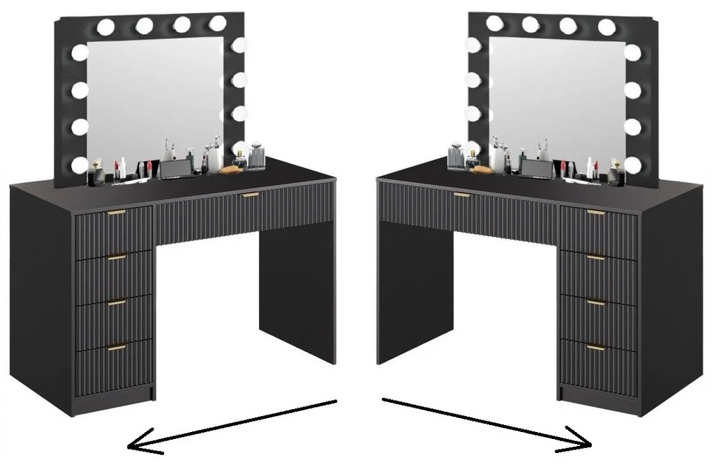 SEN22 - Set Masa toaleta cu riflaje, 120 cm, cosmetica, masuta machiaj, oglinda cu LED, cu sau fara scaun - Alb sau Negru