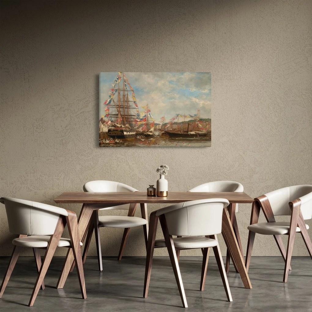Tablou - Eugène Boudin, Festival in the Harbor of Honfleur, reproducere (90x60 cm)
