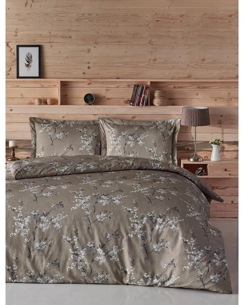 Lenjerie de pat maro din bumbac pentru pat dublu 200x200 cm Chicory – Mijolnir