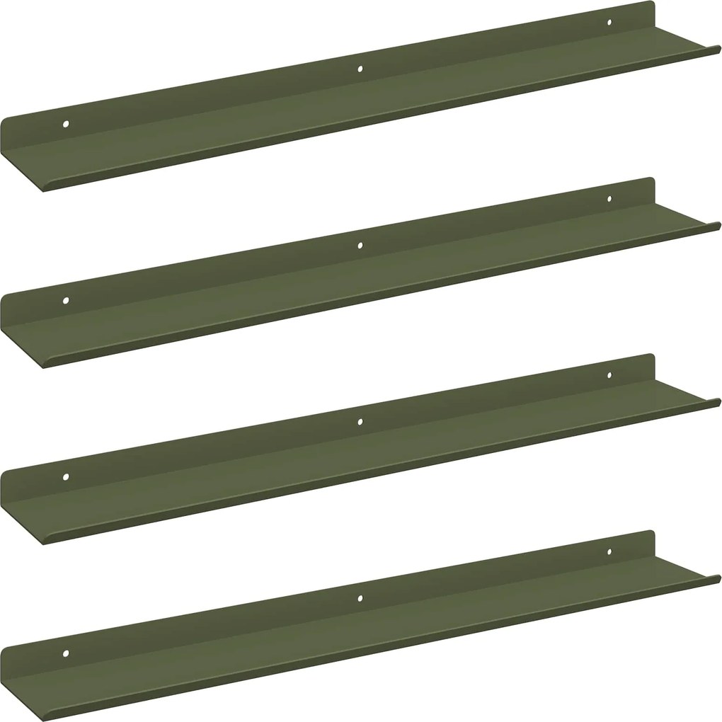 vidaXL Raft suspendat 4 pcs Verde măsliniu 60 x 9 x 2,5 cm Oțel
