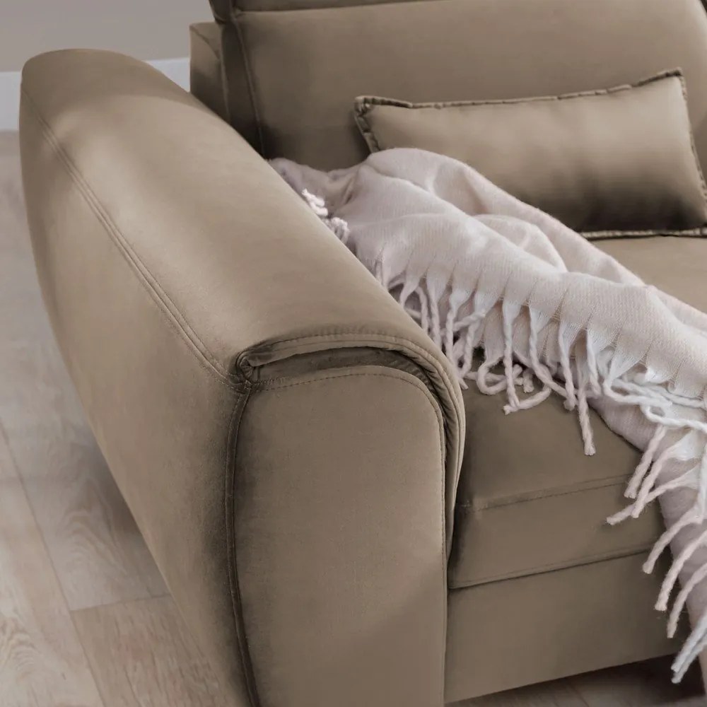 Colțar maro deschis extensibil/cu spațiu de depozitare cu tapițerie din catifea (cu colț pe partea dreaptă/cu șezlong) Foble – ELTAP