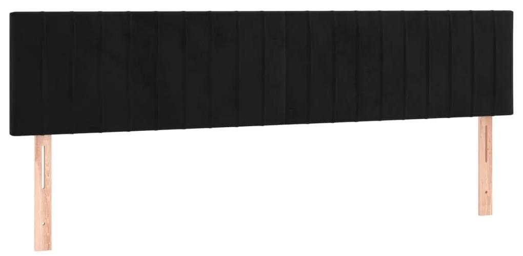 Pat cu arcuri, saltea si LED, negru, 180x200 cm, catifea Negru, 180 x 200 cm, Benzi verticale