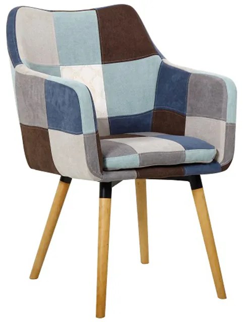 Fotoliu cu design Patchwork Albastru-Bej / Fag, LANDOR