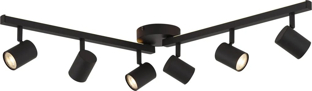 Spot de tavan modern negru cu 6 lumini GU10 de 50 mm cu iluminare de fundal și întrerupător cu 3 căi - Back Up