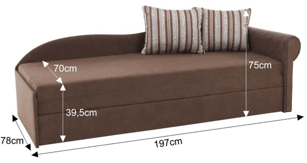 Divan extensibil, maro/cu perne modelate, dreapta, AGA D