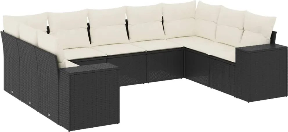 vidaXL Set mobilier de grădină cu perne, 9 piese, negru, poliratan