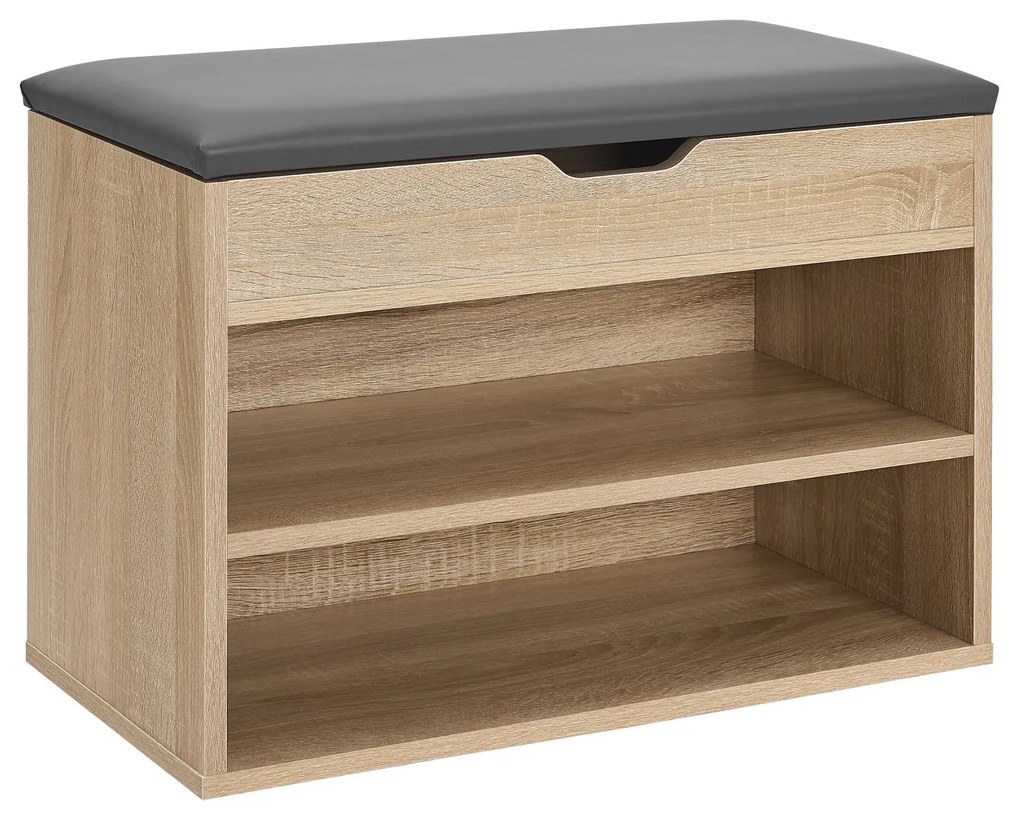 Suport pantofi cu capac rabatabil si scaun tapitat 60 x 30 x 44 cm aspect lemn