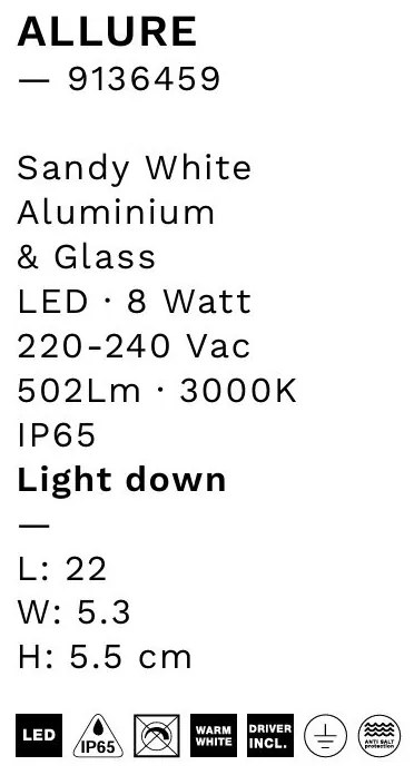 Aplica perete exterior LED IP65 ALLURE alb