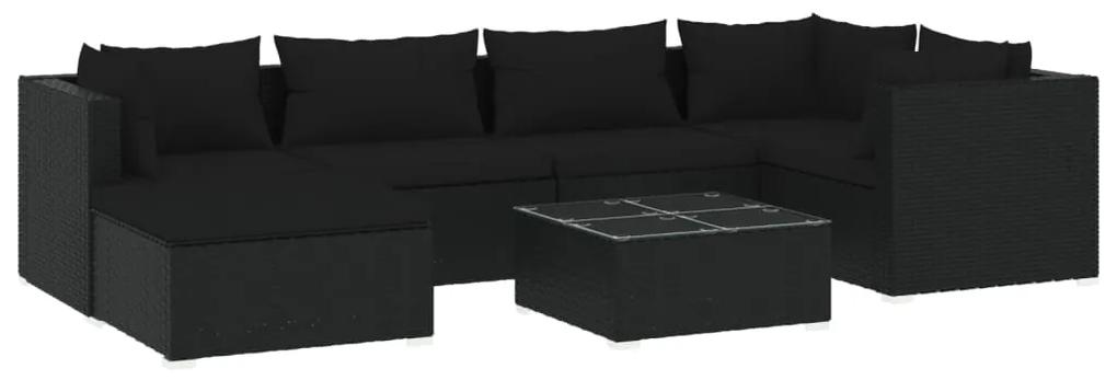 3101816 vidaXL Set mobilier de grădină cu perne, 7 piese, negru, poliratan