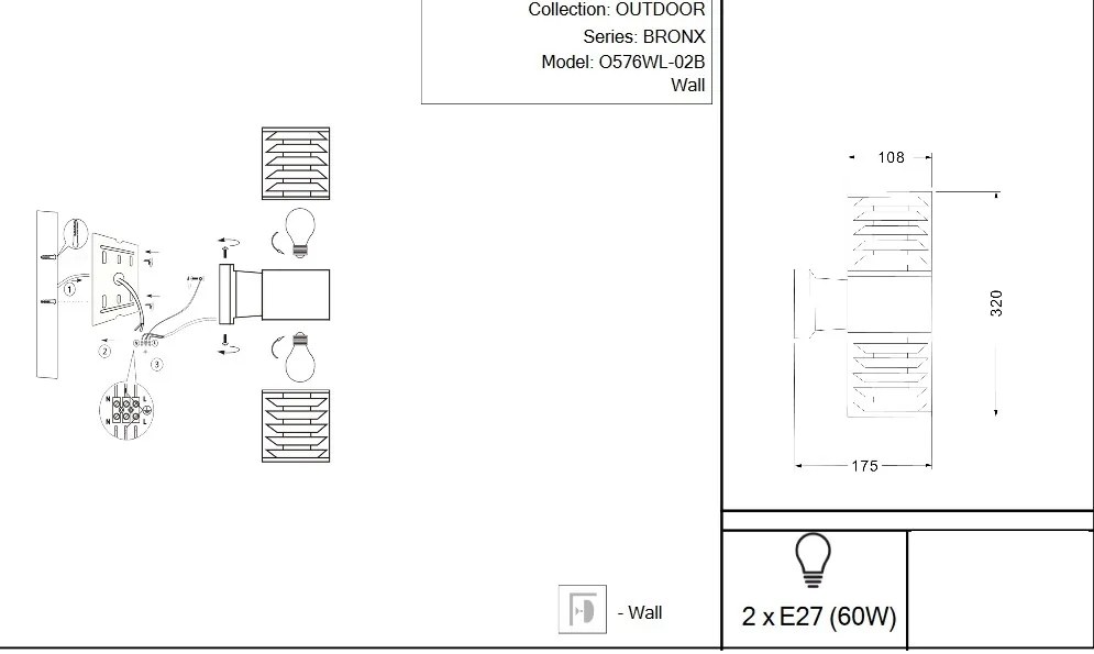 Aplica de exterior cu protectie IP54, Bronx up/down MYO576WL-02B