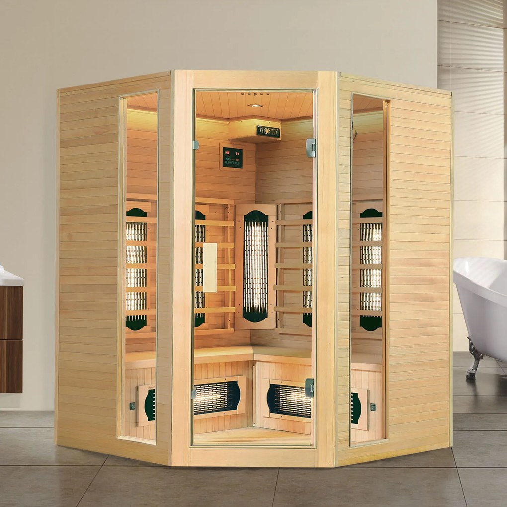 Infračervená sauna/tepelná kabína Nyborg E150V s plným spektrom, panelovými radiátormi a drevom Hemlock