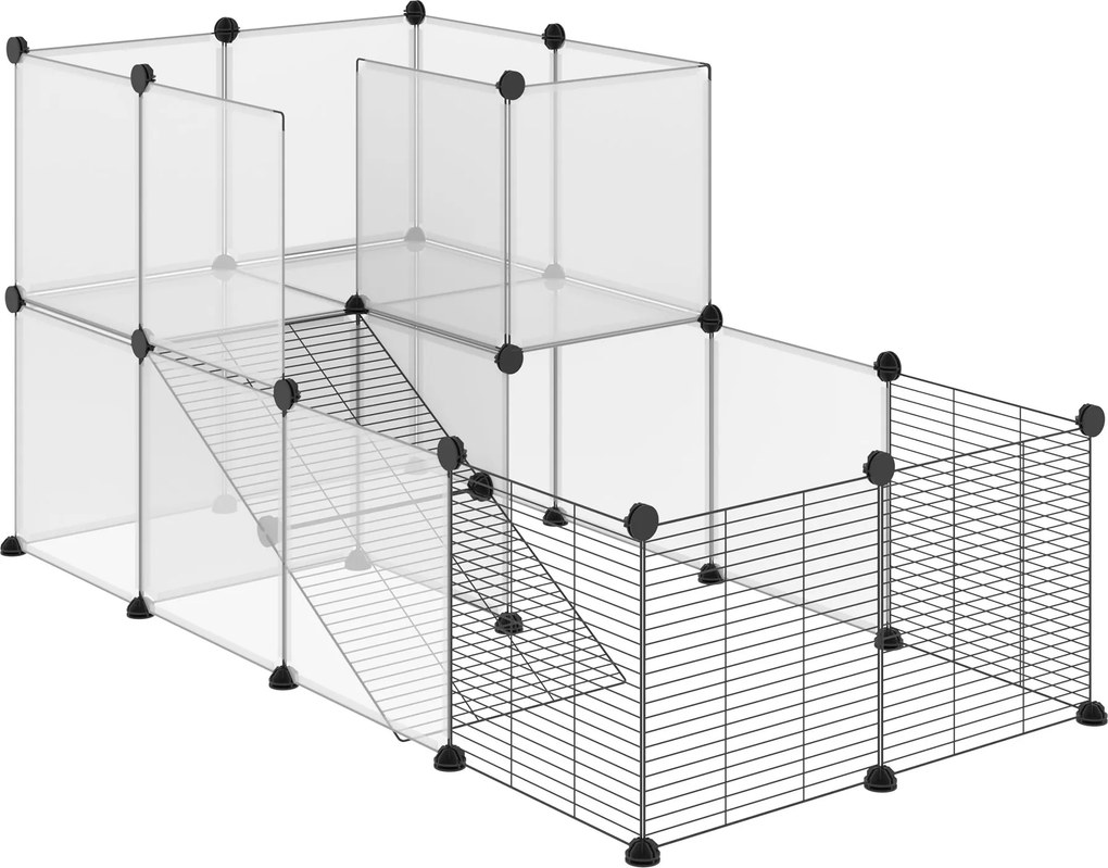 PawHut Țarc Modular pentru Animale de Talie Mică cu Panouri și Accesorii, 140x70x70 cm, Negru | Aosom Romania