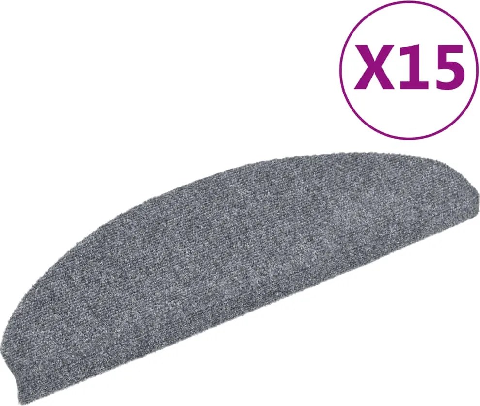 vidaXL Covorașe pentru scări autoadezive, 15 buc., 65x21x4 cm, gri deschis, semirotunde, mari