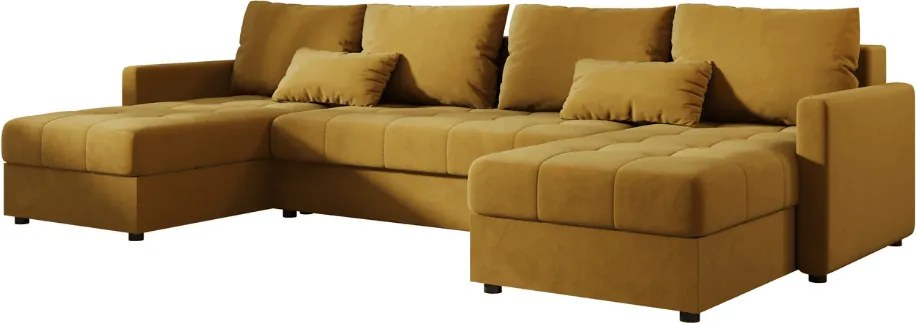 Coltar extensibil in forma de U VENORIA, mustar, 285x146 cm + 2 perne GRATUIT